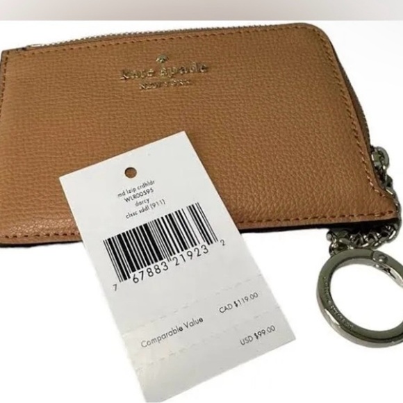 Kate Spade Fawn Tan Keychain Wallet Medium Zip Cardholder, Coin Holder Purse - Picture 3 of 6